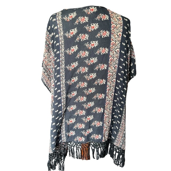 Abercrombie & Fitch Navy Paisley Floral Swim Cover Up Kimono Size: XS / S Boho - Picture 2 of 9